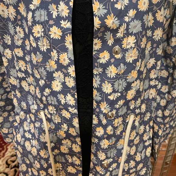 Ruffle-Neck Anorak Raincoat in French Floral - french floral blue moon